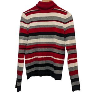Denver Hayes Women's Striped Turtleneck Sweater - Red, Gray, Black
